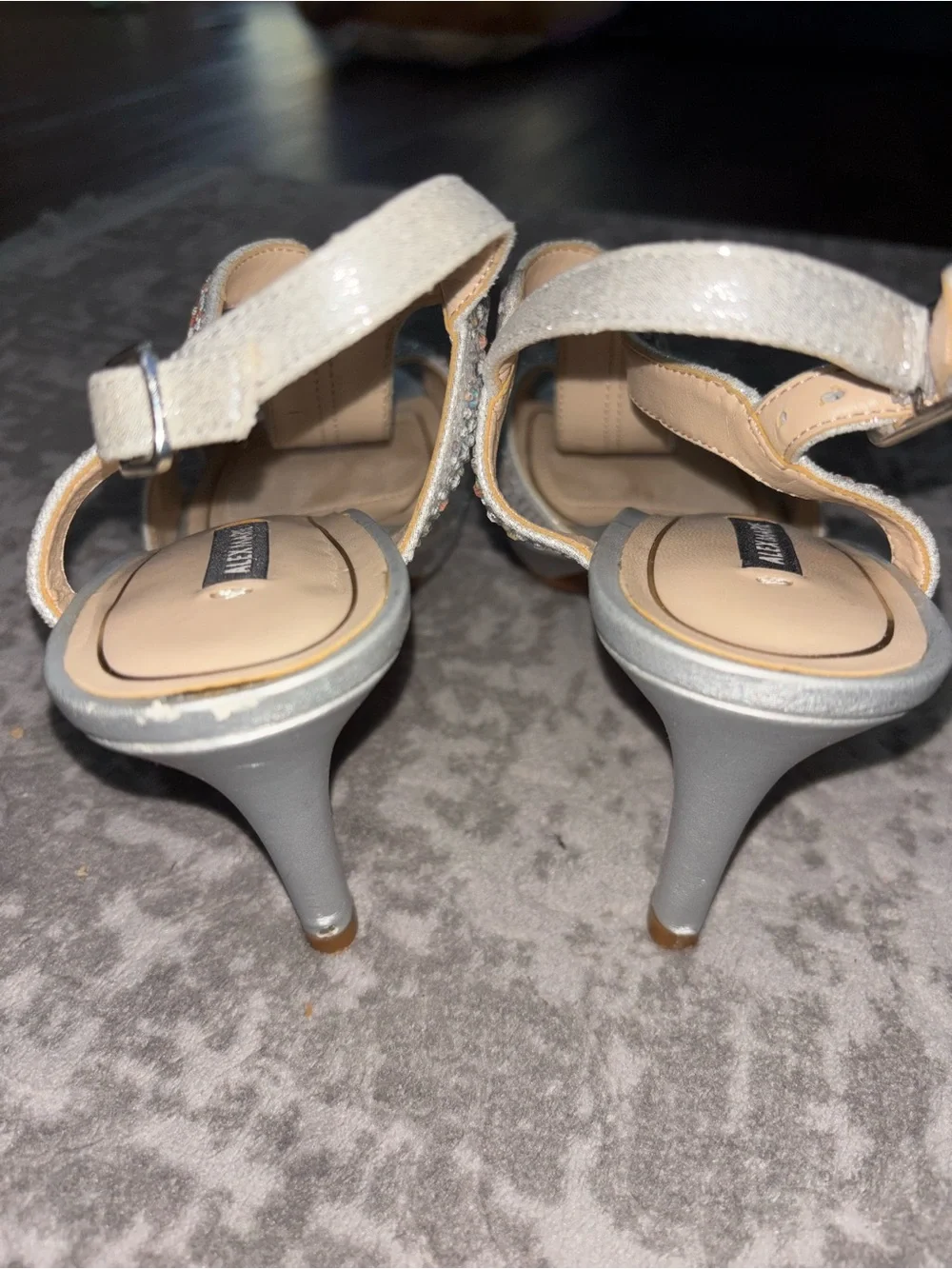 Alex Marie Silver Crystal Embellished T-Strap Heels